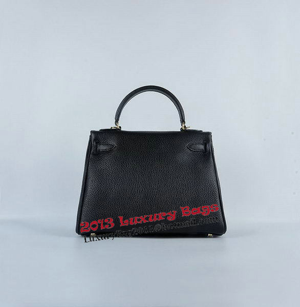 Hermes Kelly 28cm Shoulder Bags Black Grainy Leather Gold