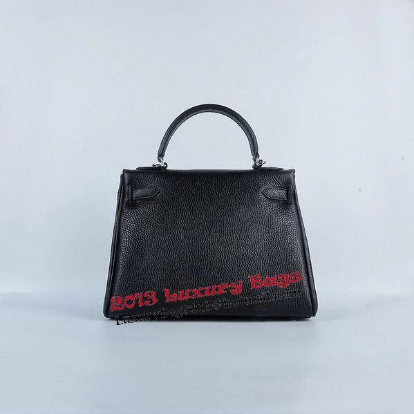 Hermes Kelly 28cm Shoulder Bags Black Grainy Leather Silver