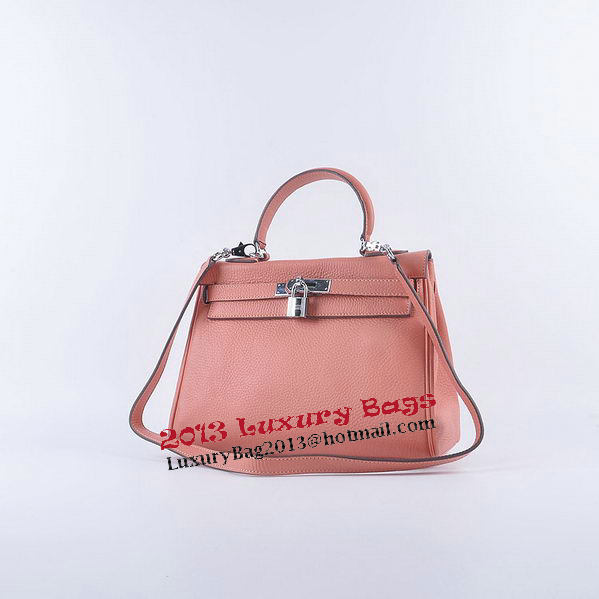 Hermes Kelly 28cm Shoulder Bags Light Pink Grainy Leather Silver