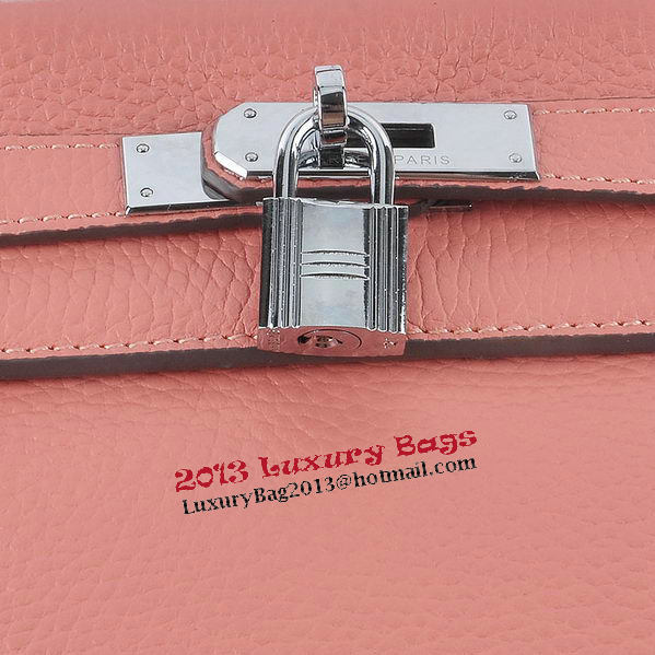 Hermes Kelly 28cm Shoulder Bags Light Pink Grainy Leather Silver