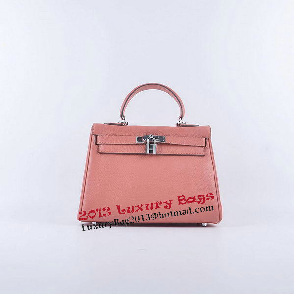 Hermes Kelly 28cm Shoulder Bags Light Pink Grainy Leather Silver