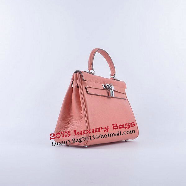 Hermes Kelly 28cm Shoulder Bags Light Pink Grainy Leather Silver