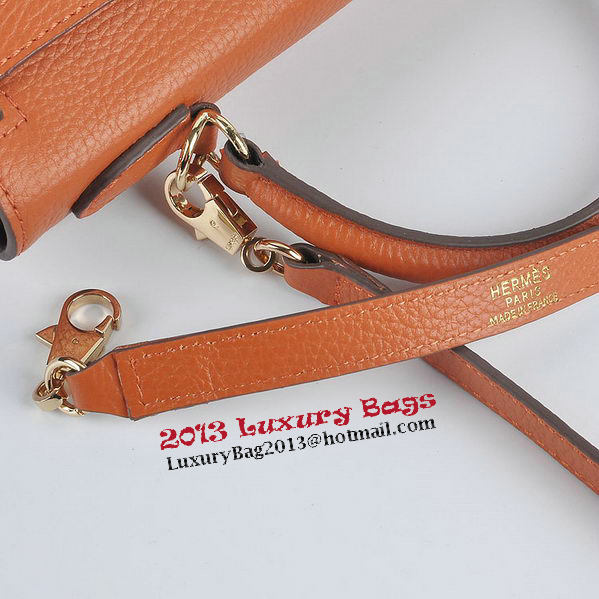 Hermes Kelly 28cm Shoulder Bags Orange Grainy Leather Gold