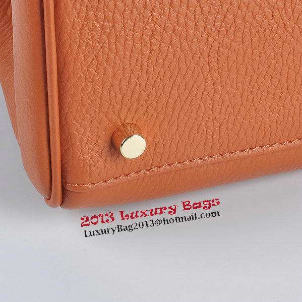 Hermes Kelly 28cm Shoulder Bags Orange Grainy Leather Gold