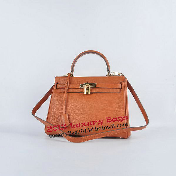 Hermes Kelly 28cm Shoulder Bags Orange Grainy Leather Gold