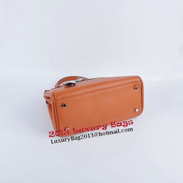 Hermes Kelly 28cm Shoulder Bags Orange Grainy Leather Silver