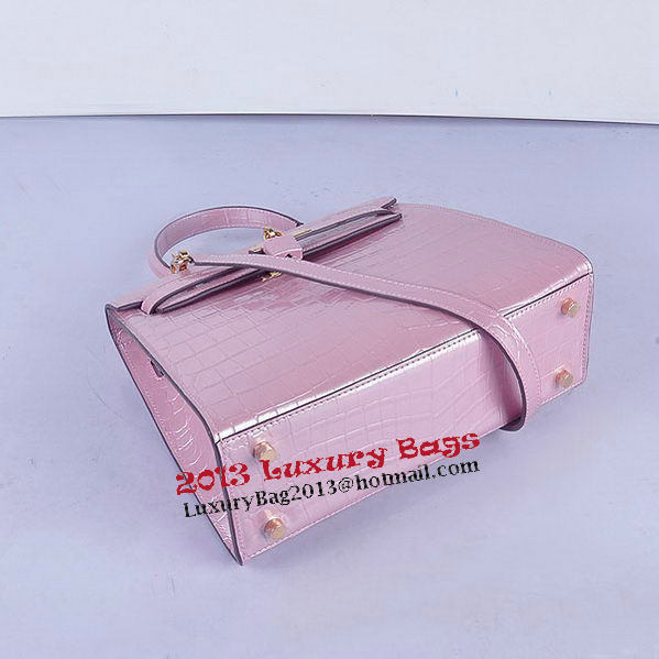 Hermes Kelly 28cm Shoulder Bags Pink Croco Patent Leather Gold