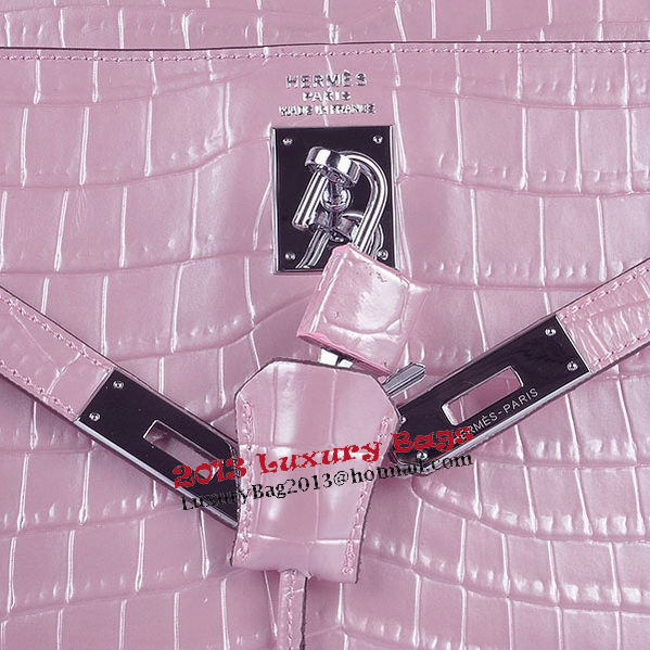 Hermes Kelly 28cm Shoulder Bags Pink Croco Patent Leather Silver