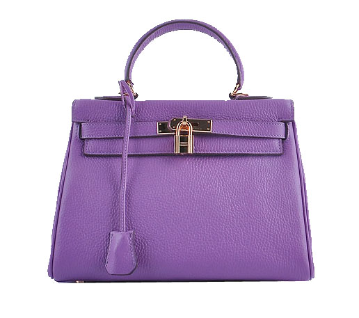 Hermes Kelly 28cm Shoulder Bags Purple Grainy Leather Gold