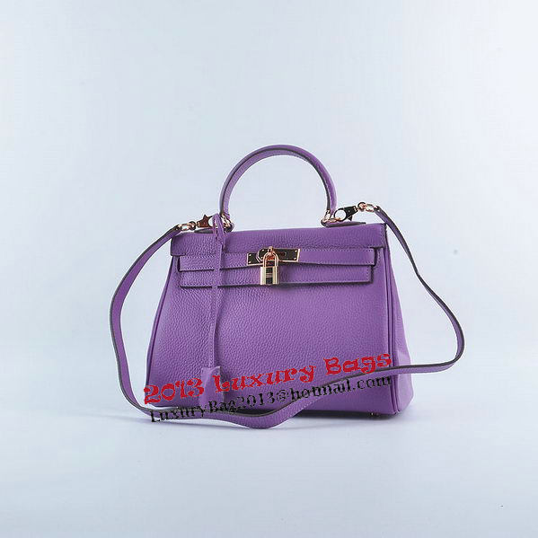 Hermes Kelly 28cm Shoulder Bags Purple Grainy Leather Gold