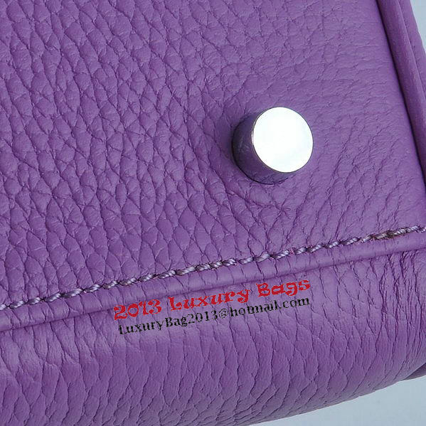 Hermes Kelly 28cm Shoulder Bags Purple Grainy Leather Silver