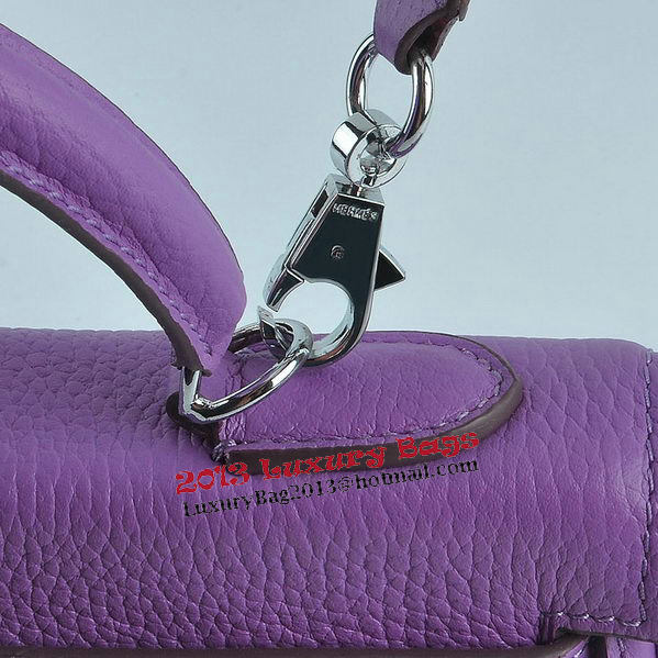 Hermes Kelly 28cm Shoulder Bags Purple Grainy Leather Silver