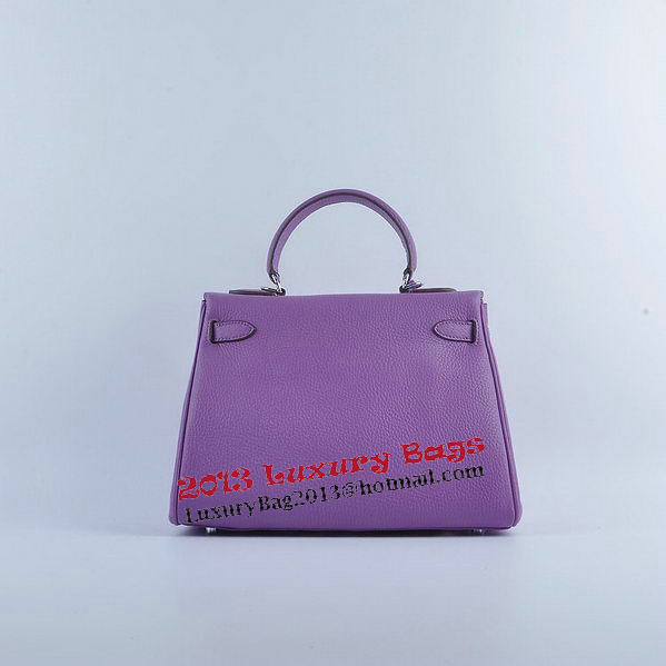 Hermes Kelly 28cm Shoulder Bags Purple Grainy Leather Silver