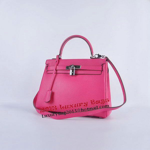 Hermes Kelly 28cm Shoulder Bags Rose Grainy Leather Silver