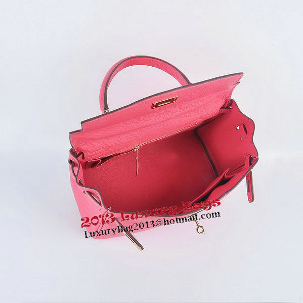 Hermes Kelly 28cm Shoulder Bags Rosy Grainy Leather Gold