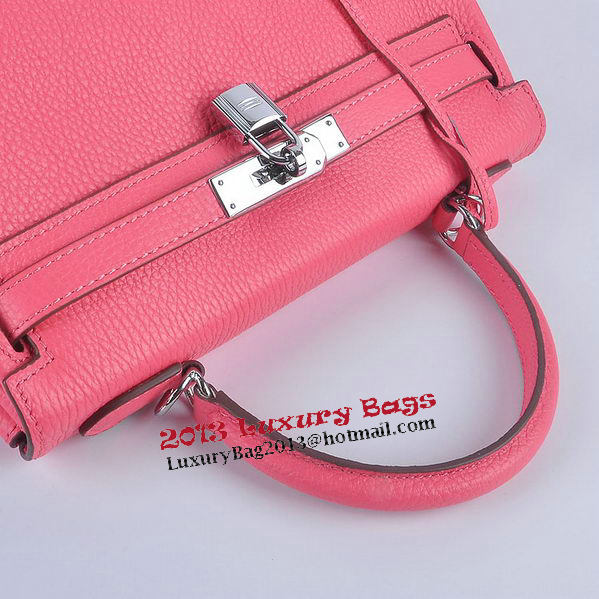 Hermes Kelly 28cm Shoulder Bags Rosy Grainy Leather Silver