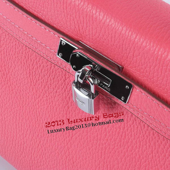 Hermes Kelly 28cm Shoulder Bags Rosy Grainy Leather Silver