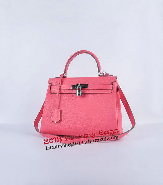 Hermes Kelly 28cm Shoulder Bags Rosy Grainy Leather Silver