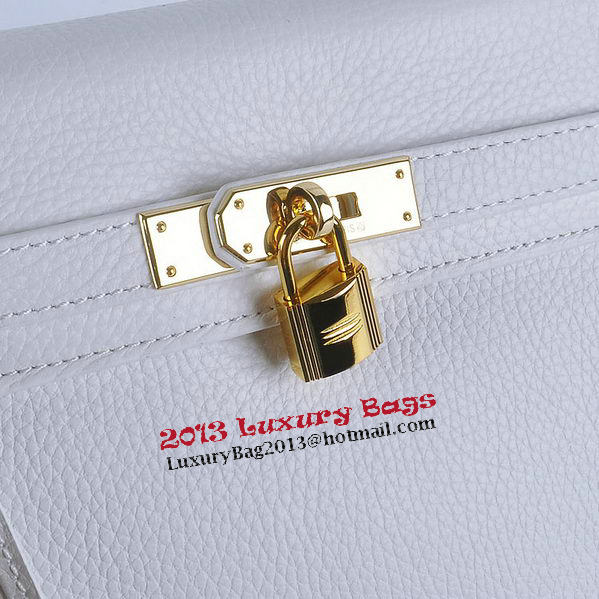 Hermes Kelly 28cm Shoulder Bags White Grainy Leather Gold