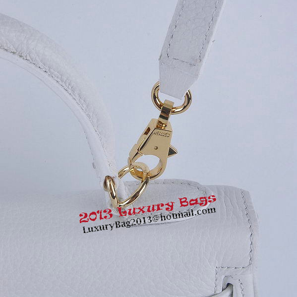 Hermes Kelly 28cm Shoulder Bags White Grainy Leather Gold