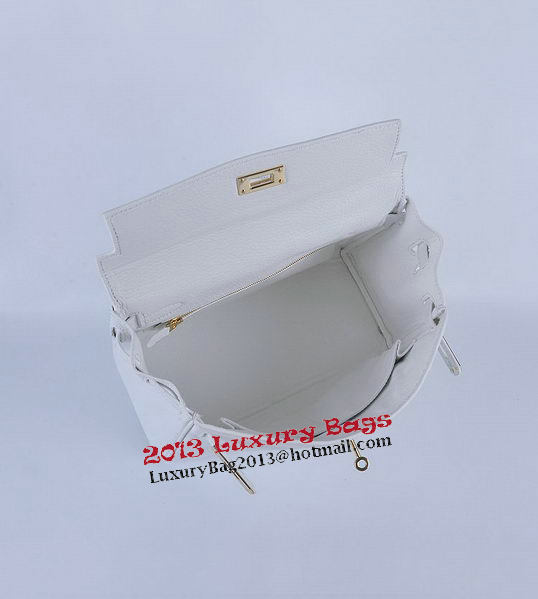 Hermes Kelly 28cm Shoulder Bags White Grainy Leather Gold