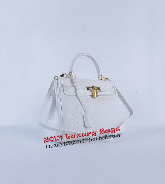 Hermes Kelly 28cm Shoulder Bags White Grainy Leather Gold