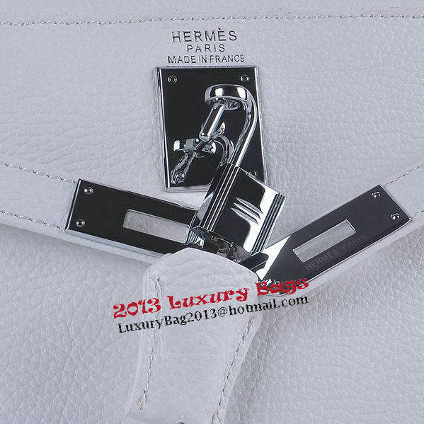 Hermes Kelly 28cm Shoulder Bags White Grainy Leather Silver