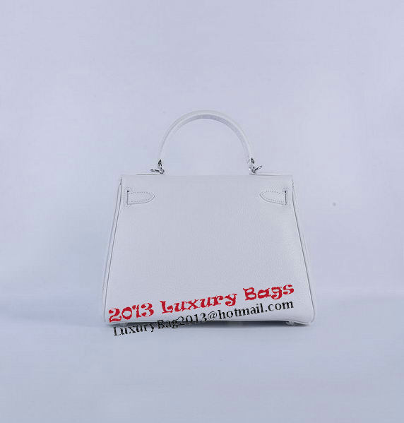 Hermes Kelly 28cm Shoulder Bags White Grainy Leather Silver