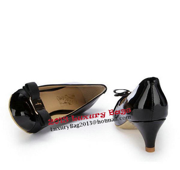 Salvatore Ferragamo Patent Leather Bow Pump FL0446 Black
