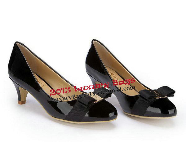 Salvatore Ferragamo Patent Leather Bow Pump FL0446 Black