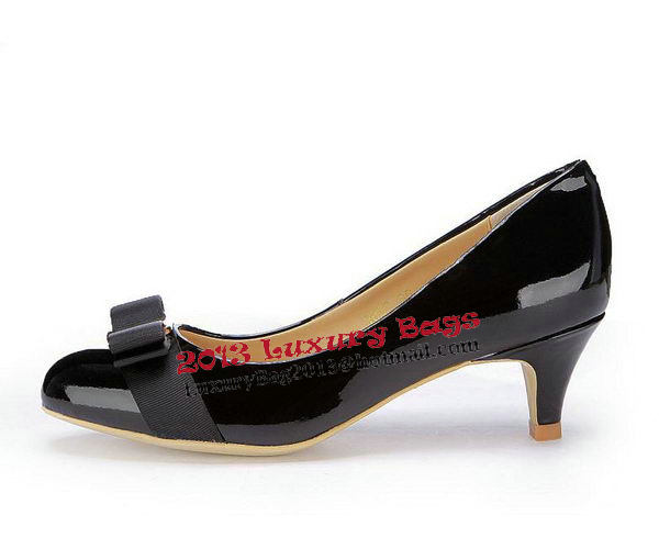 Salvatore Ferragamo Patent Leather Bow Pump FL0446 Black