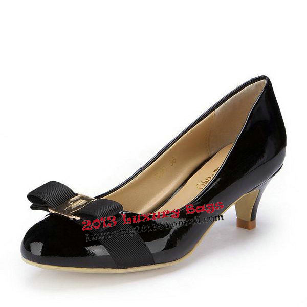 Salvatore Ferragamo Patent Leather Bow Pump FL0446 Black