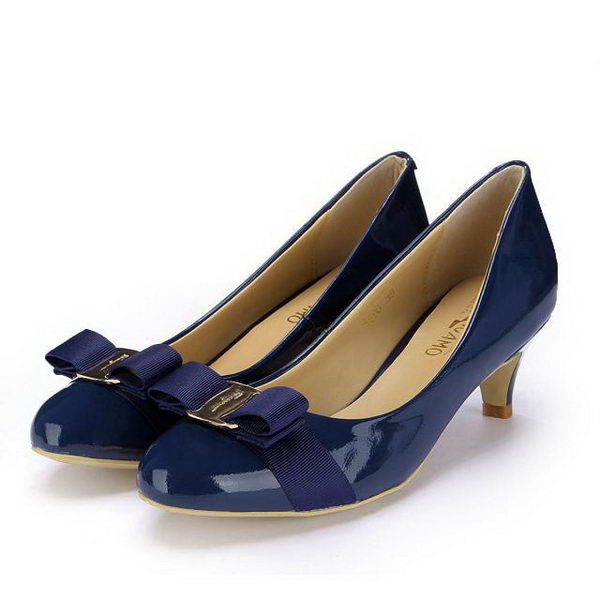 Salvatore Ferragamo Patent Leather Bow Pump FL0446 Blue