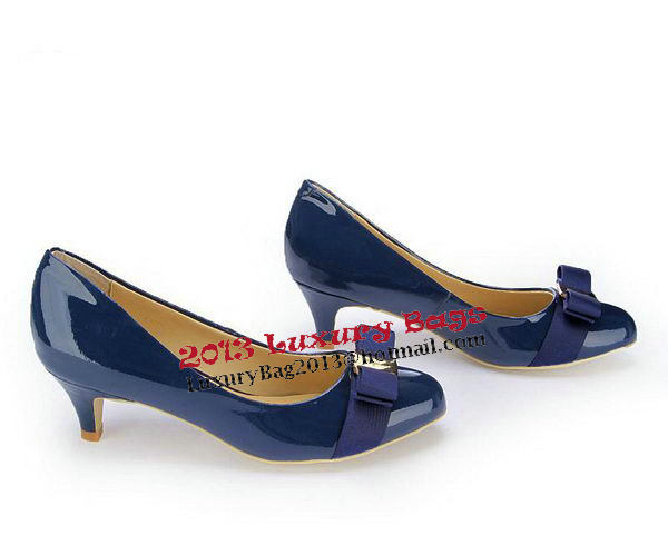 Salvatore Ferragamo Patent Leather Bow Pump FL0446 Blue