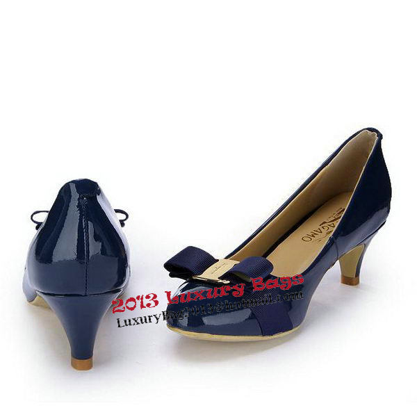 Salvatore Ferragamo Patent Leather Bow Pump FL0446 Blue