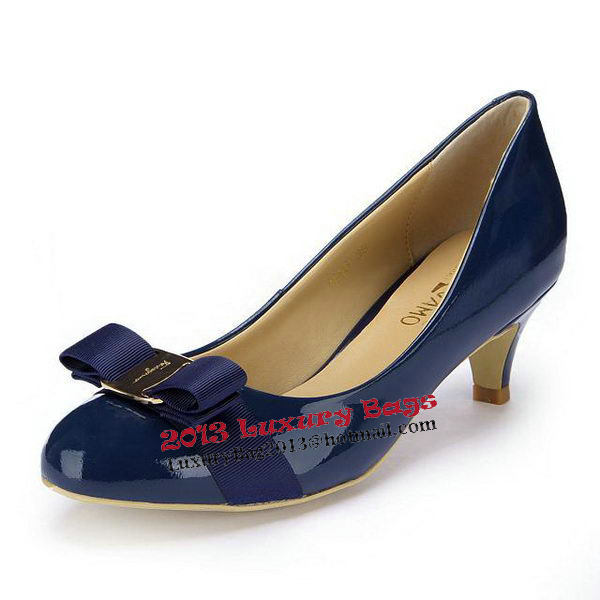 Salvatore Ferragamo Patent Leather Bow Pump FL0446 Blue