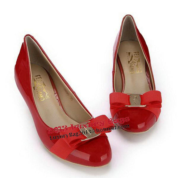 Salvatore Ferragamo Patent Leather Bow Pump FL0446 Red