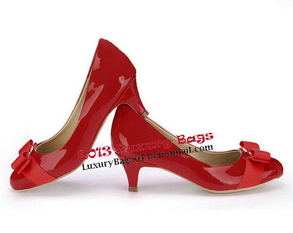 Salvatore Ferragamo Patent Leather Bow Pump FL0446 Red