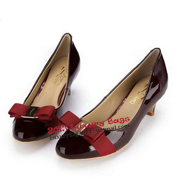 Salvatore Ferragamo Patent Leather Bow Pump FL0446 Wine