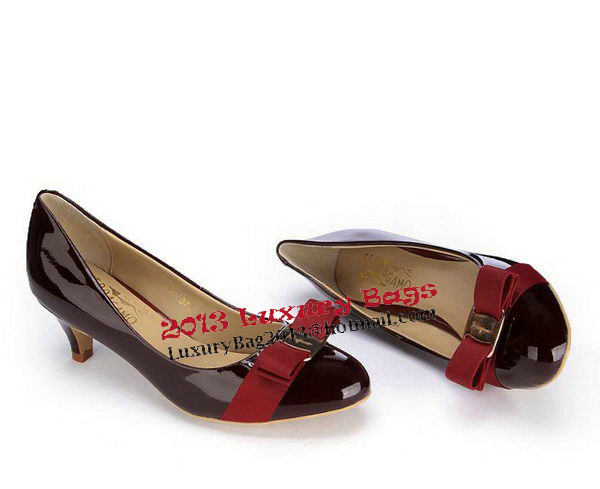 Salvatore Ferragamo Patent Leather Bow Pump FL0446 Wine