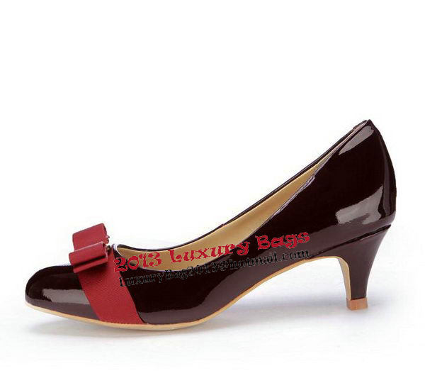 Salvatore Ferragamo Patent Leather Bow Pump FL0446 Wine