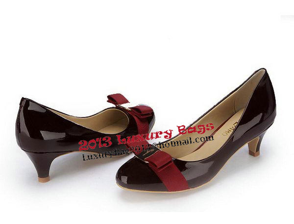 Salvatore Ferragamo Patent Leather Bow Pump FL0446 Wine