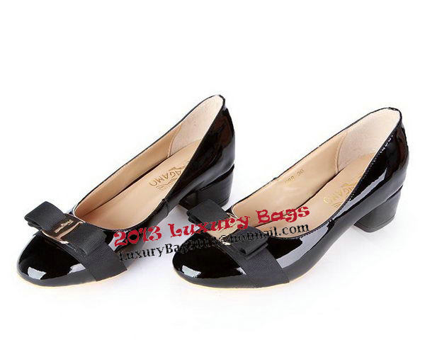 Salvatore Ferragamo Patent Leather Bow Pump FL0450 Black