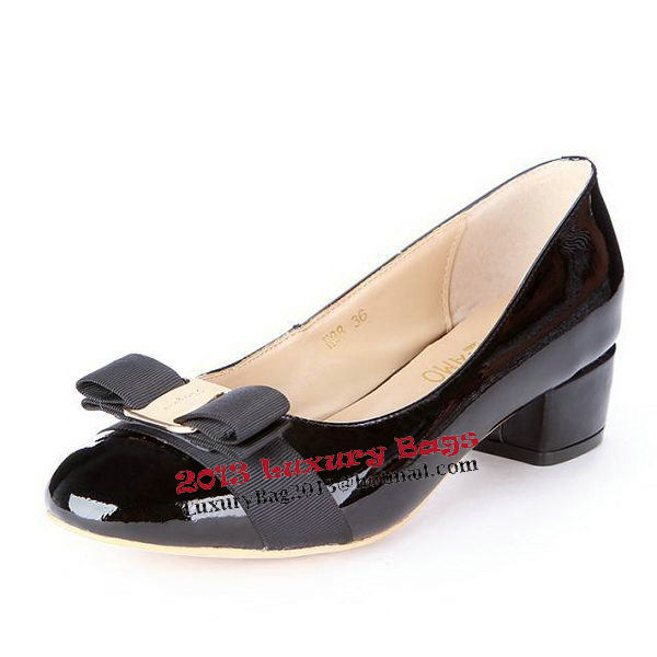 Salvatore Ferragamo Patent Leather Bow Pump FL0450 Black