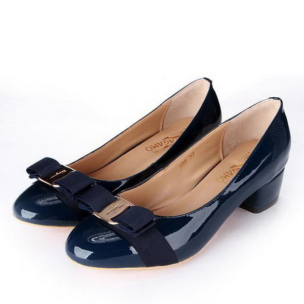 Salvatore Ferragamo Patent Leather Bow Pump FL0450 Blue