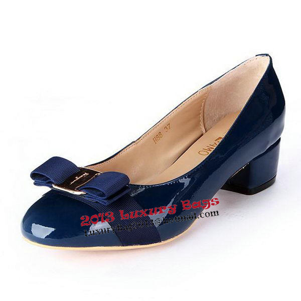 Salvatore Ferragamo Patent Leather Bow Pump FL0450 Blue