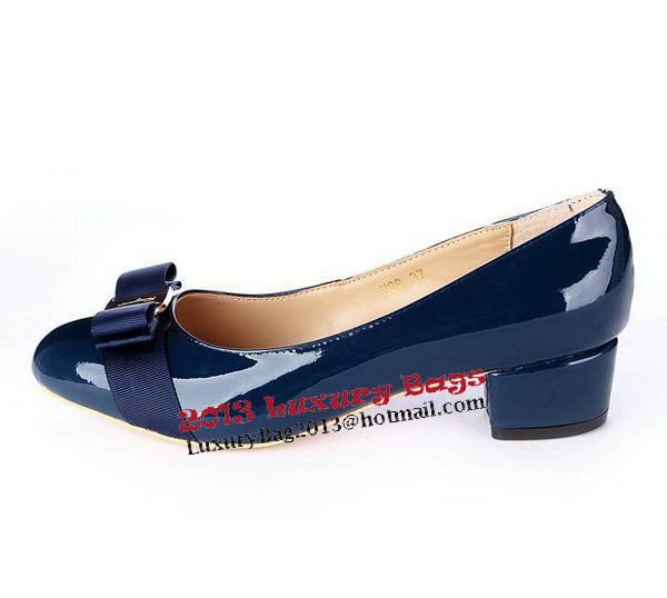 Salvatore Ferragamo Patent Leather Bow Pump FL0450 Blue