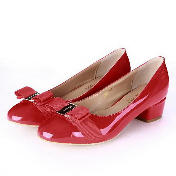 Salvatore Ferragamo Patent Leather Bow Pump FL0450 Red