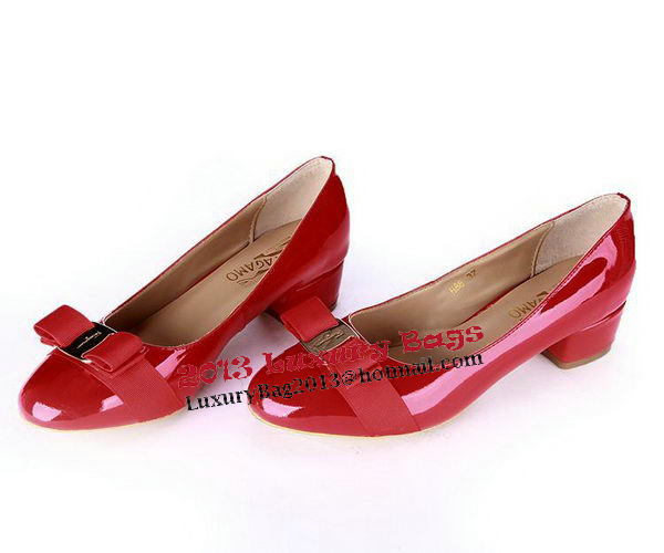 Salvatore Ferragamo Patent Leather Bow Pump FL0450 Red