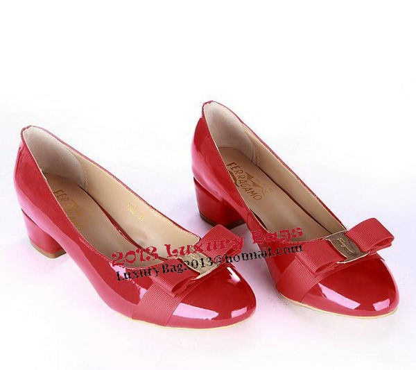 Salvatore Ferragamo Patent Leather Bow Pump FL0450 Red